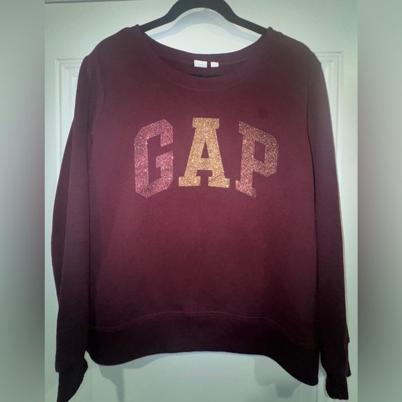 GAP Burgundy Glitter Logo Spellout Pullover Sweatshirt Sweater Large - Picture 2 of 8